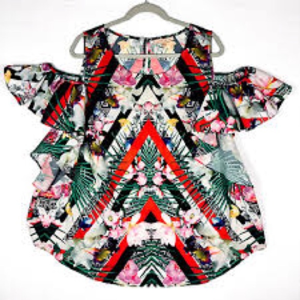 Gibson Latimer Floral Print Women's Cold Shoulder Top Multicolor XL